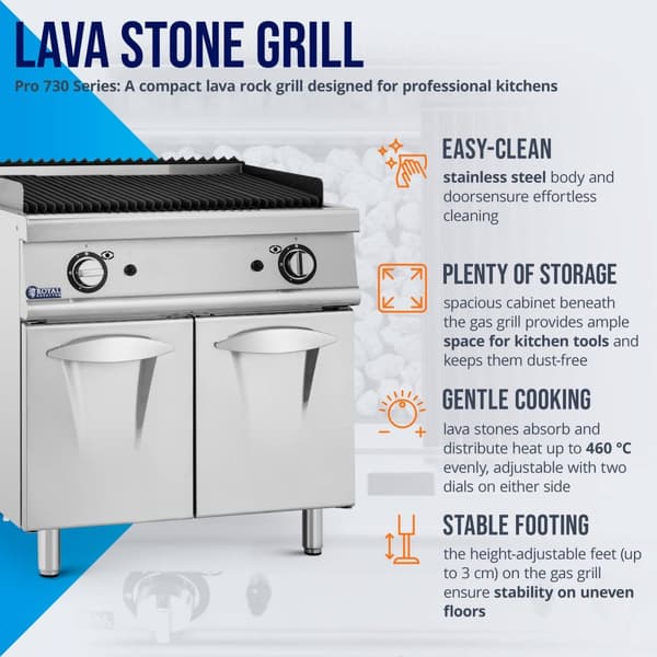 Royal Catering - Lavastensgrill - 2 x 8 kW - 50 till 460 °C - Propangas / gasol / naturgas - 80 x 73 cm - Pro 730-serien