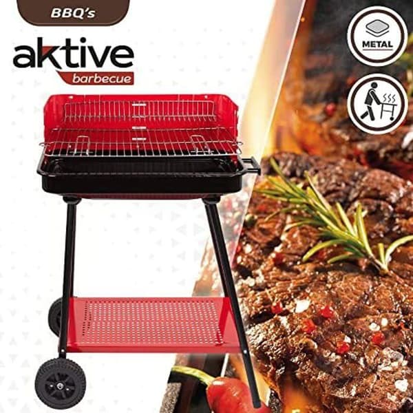Bärbar kolgrill - AKTIVE - 4 nivåer - Stålgrillar - Justerbar höjd - Röd och svart