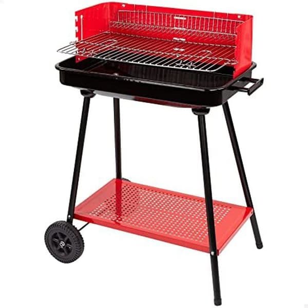 Bärbar kolgrill - AKTIVE - 4 nivåer - Stålgrillar - Justerbar höjd - Röd och svart