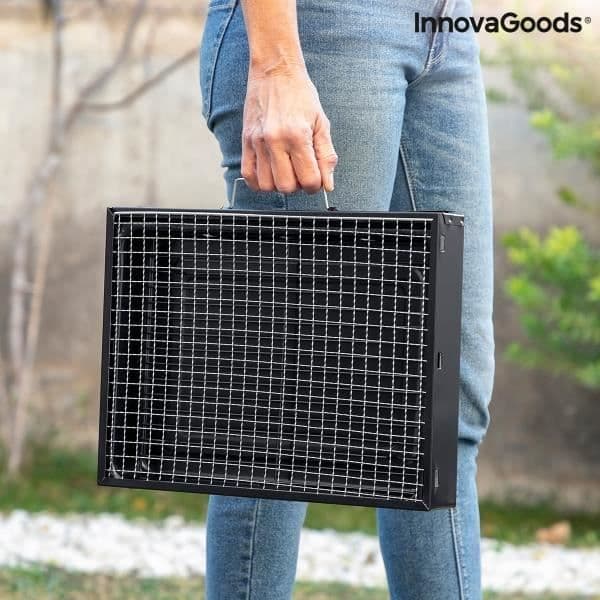 InnovaGoods® Bärbar kolgrill, grill, enkel och bekväm förflyttning, järnmaterial (svart).