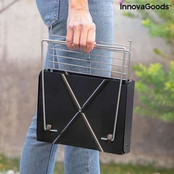 InnovaGoods hopfällbar mini portabel kolgrill FOLDCUE, bordsgrill, svart
