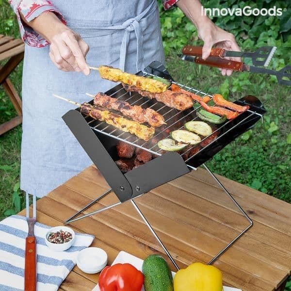 InnovaGoods hopfällbar mini portabel kolgrill FOLDCUE, bordsgrill, svart