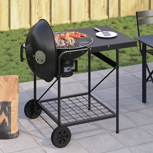 vidaXL Gråkol Grillvogn med Lokk Svart 96x72x113 cm Metall