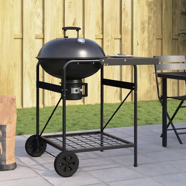 vidaXL Gråkol Grillvogn med Lokk Svart 96x72x113 cm Metall
