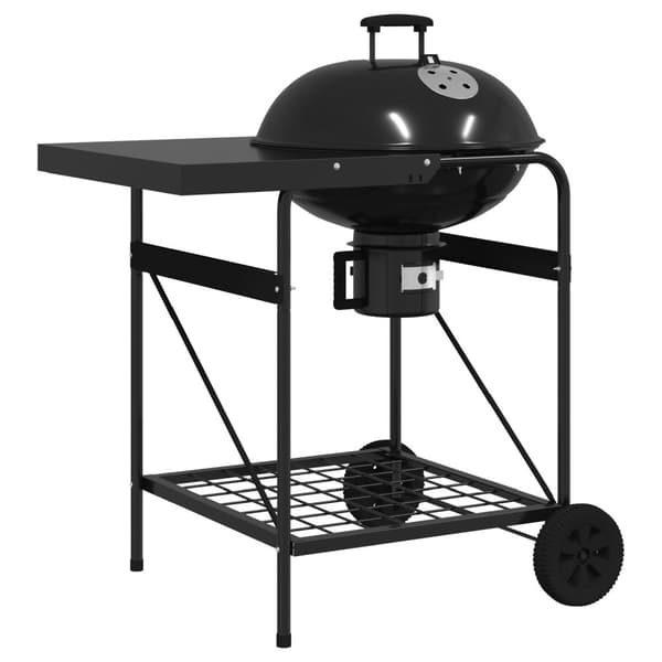 vidaXL Gråkol Grillvogn med Lokk Svart 96x72x113 cm Metall