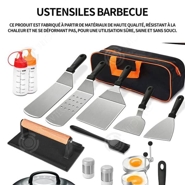 INN Grillredskap Set med 17 stycken med bärbar bärväska och järnplåtsredskap för trädgårdscampingset Grillset