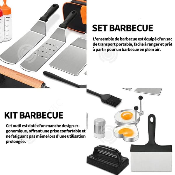 INN Grillredskap Set med 17 stycken med bärbar bärväska och järnplåtsredskap för trädgårdscampingset Grillset