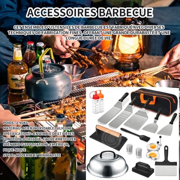 INN Grillredskap Set med 17 stycken med bärbar bärväska och järnplåtsredskap för trädgårdscampingset Grillset