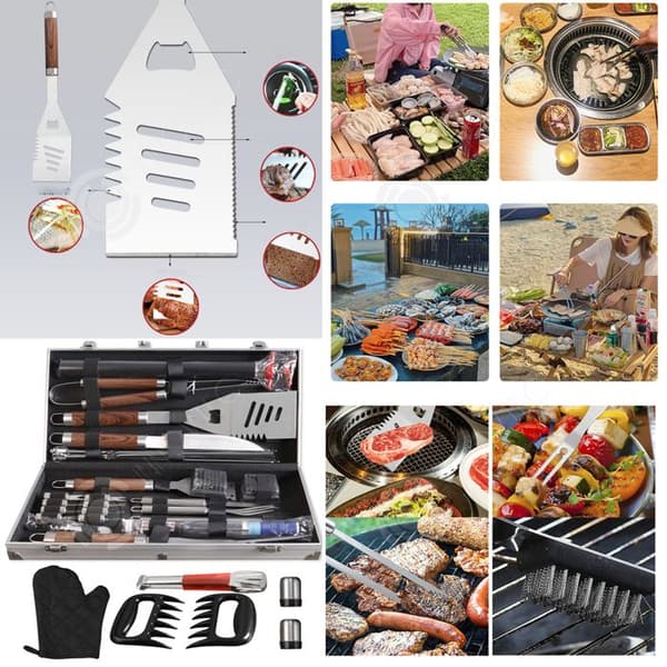 INN Högkvalitativa grillredskap i rostfritt stål set om 38 med aluminium väska plancha grillredskap