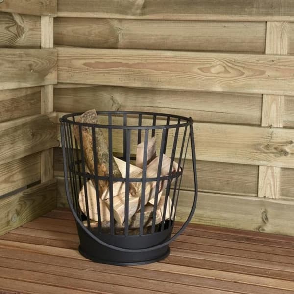 Vedkorg ProGarden - Svart Metall - Handtag - 38cm - Levereras monterad