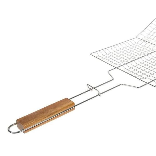 Dubbla Grillgaller - Kromat Stål - 34x22 cm - Trähandtag - Lätt att Använda - Hållbar
