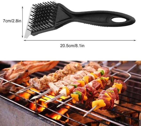 Grillborste - Grillborste i metall - Rostfritt stål - 2 delar - Lätt att använda - Svart