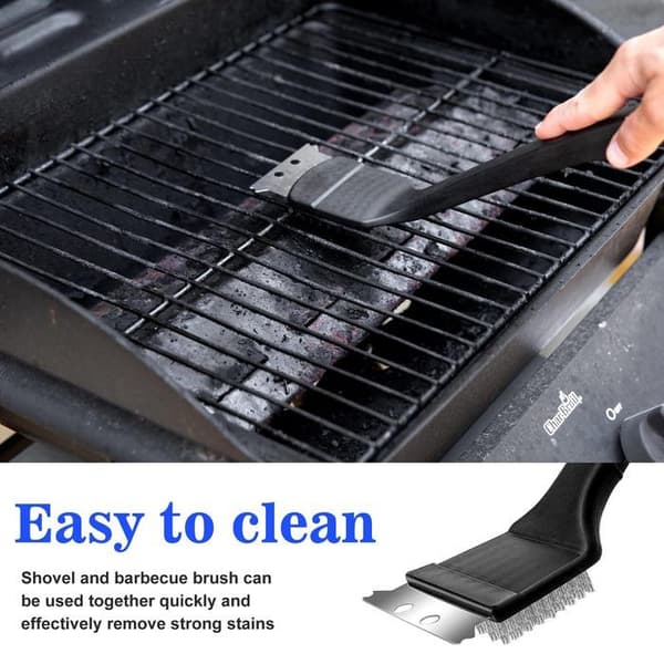 Grillborste - Rostfritt stål - 3 delar - Hård skrapa - Rostbeständig - Ergonomisk