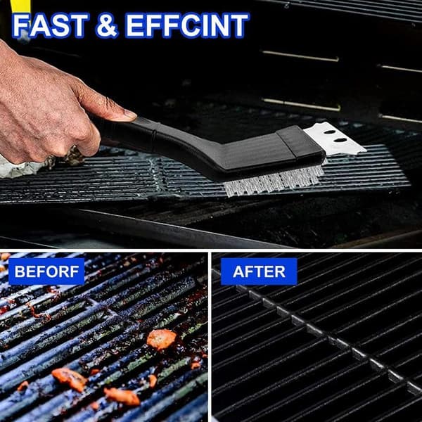 Grillborste - Rostfritt stål - 3 delar - Hård skrapa - Rostbeständig - Ergonomisk