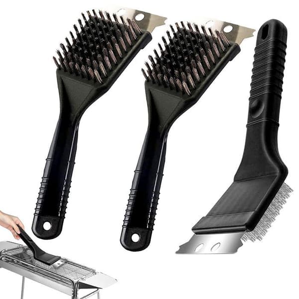 Grillborste - Rostfritt stål - 3 delar - Hård skrapa - Rostbeständig - Ergonomisk