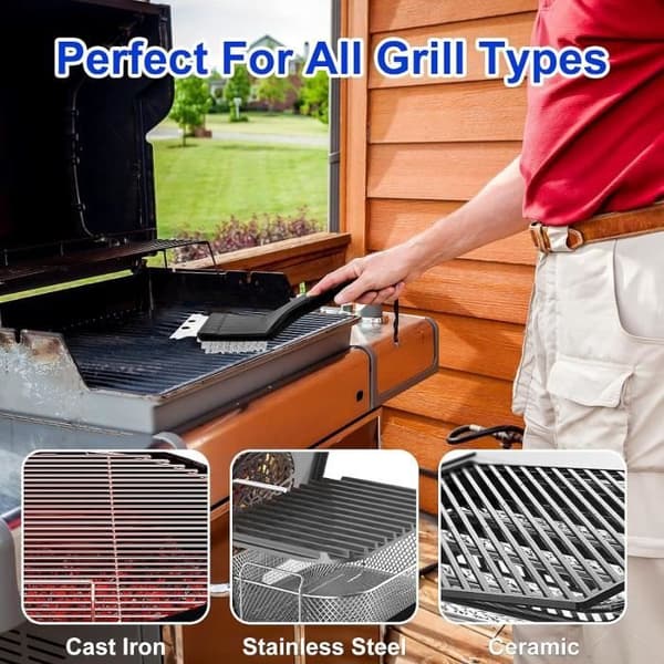 3 Delar Grillborste, 3 i 1 BBQ Borste, Rengöringsverktyg med skrapa, för Kolgrill, Elektrisk Grill, Rökare
