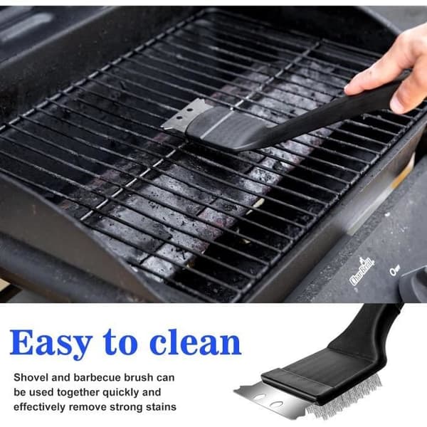 3 Delar Grillborste, 3 i 1 BBQ Borste, Rengöringsverktyg med skrapa, för Kolgrill, Elektrisk Grill, Rökare