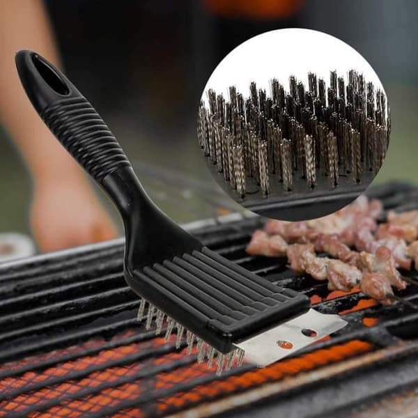 4 Delar Rengöringsborste för Barbecuegrill Borste med Spatel i Rostfritt Stål för Rengöring av Grill