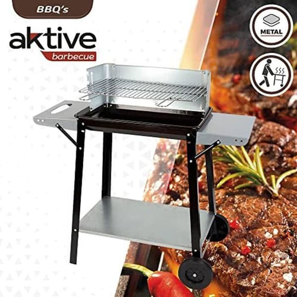 Bärbar grill - AKTIVE - Silvermodell - Justerbart galler - 4 höjder - Inkluderade tillbehör