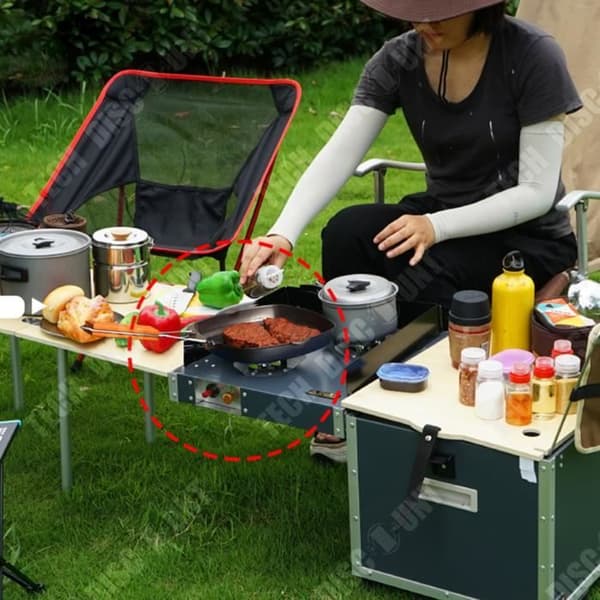 TD® Bärbar hopfällbar picknick Utomhusgrill Grill Gjutjärnsgryta Anti- skållning Grilltallrik Trähandtag Biffgryta