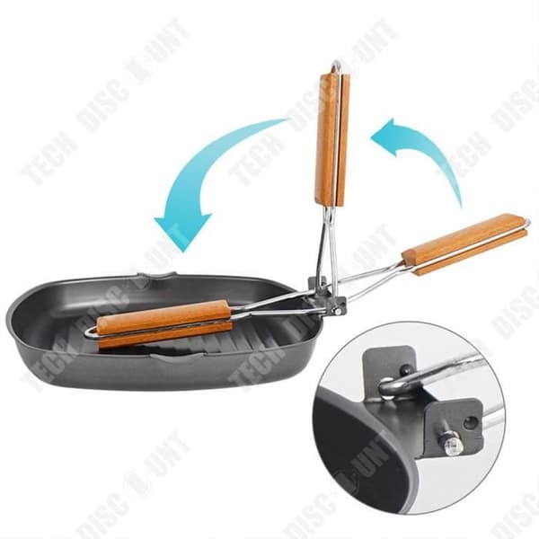 TD® Bärbar hopfällbar picknick Utomhusgrill Grill Gjutjärnsgryta Anti- skållning Grilltallrik Trähandtag Biffgryta