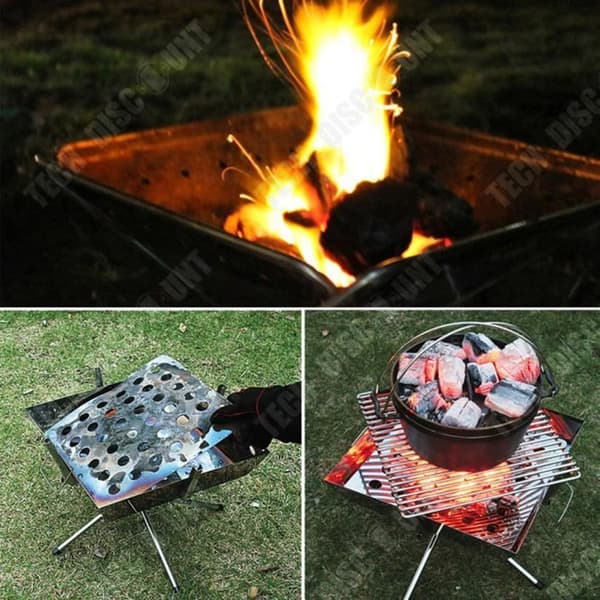 TD® Vikbar utegrill utomhusgrill spis camping hushållshus rostfritt stål träkol ved grill spis bärbar ställning