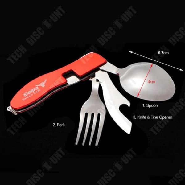 TD® Utomhusservis campinggrill vikbar kniv, gaffel och sked i rostfritt stål tre-i-ett bärbart verktyg