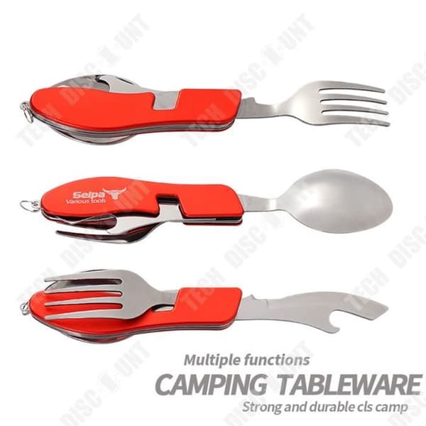 TD® Utomhusservis campinggrill vikbar kniv, gaffel och sked i rostfritt stål tre-i-ett bärbart verktyg