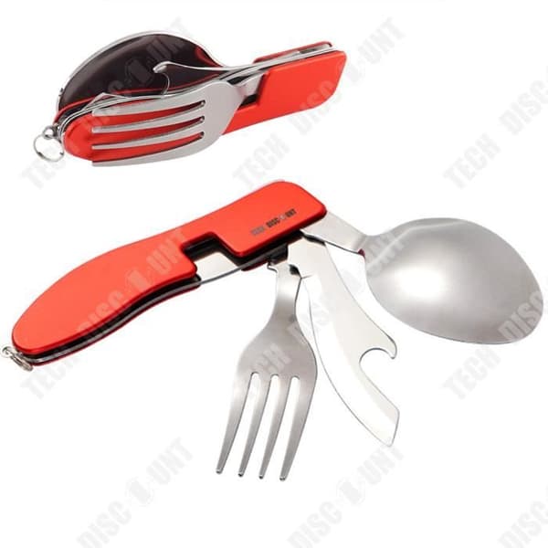 TD® Utomhusservis campinggrill vikbar kniv, gaffel och sked i rostfritt stål tre-i-ett bärbart verktyg
