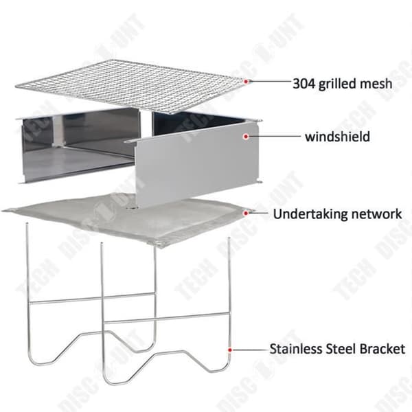 TD® Utomhus vikbar grill i rostfritt stål minicamping enkel bärbar braskamin brasstativ 304 grillnät