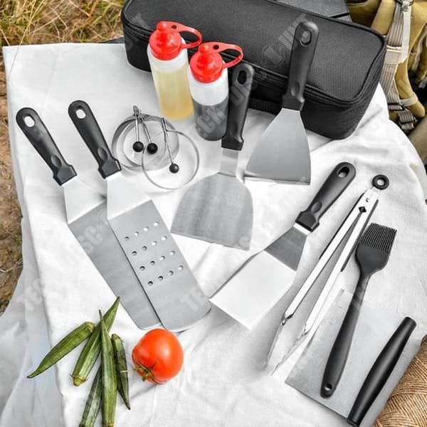TD® 12-delad BBQ-verktygssats i rostfritt stål Grillspatel Stekspatel Heavy-Duty Hot-Grip stål