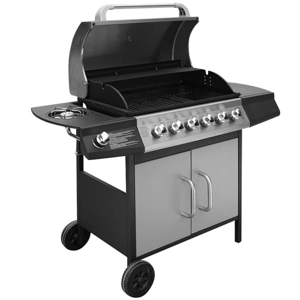 Gasolgrill 6+1 kokzoner svart och silver
