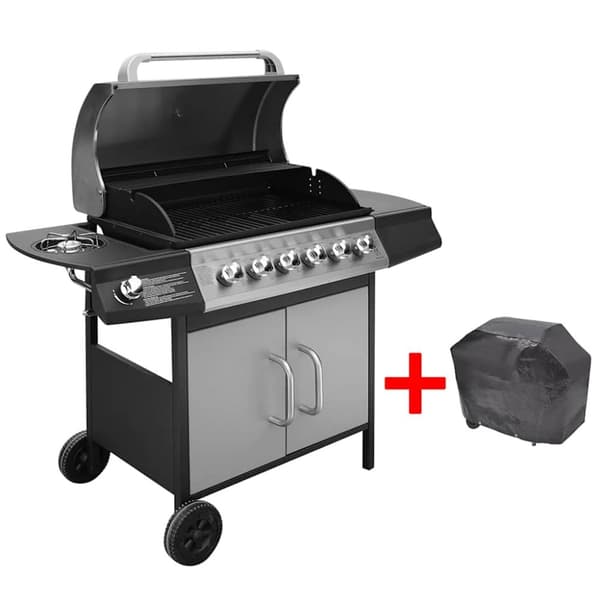 Gasolgrill 6+1 kokzoner svart och silver