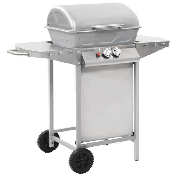 Gasolgrill med 2 grillzoner rostfritt stål silver