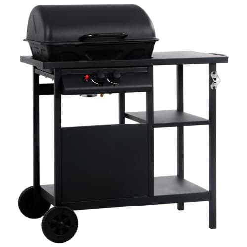 Gasolgrill med sidobord i 3 nivåer svart