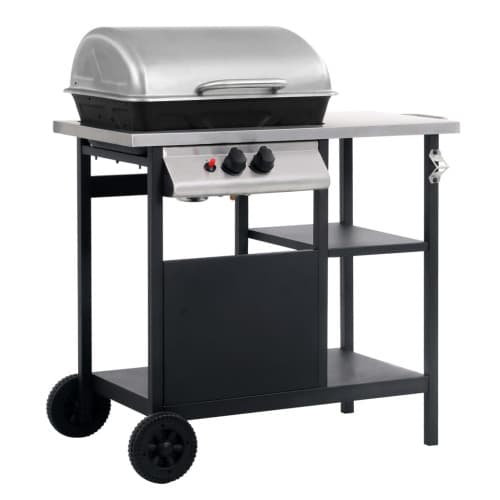 Gasolgrill med sidobord i 3 nivåer svart och silver