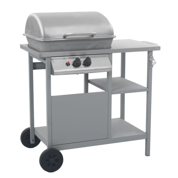 Gasolgrill med sidobord i 3 nivåer silver