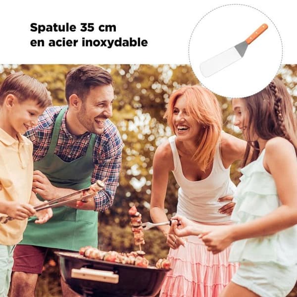 Fisk- och Skaldjurs-spatel i Rostfritt Stål med Trähandtag – 35 cm