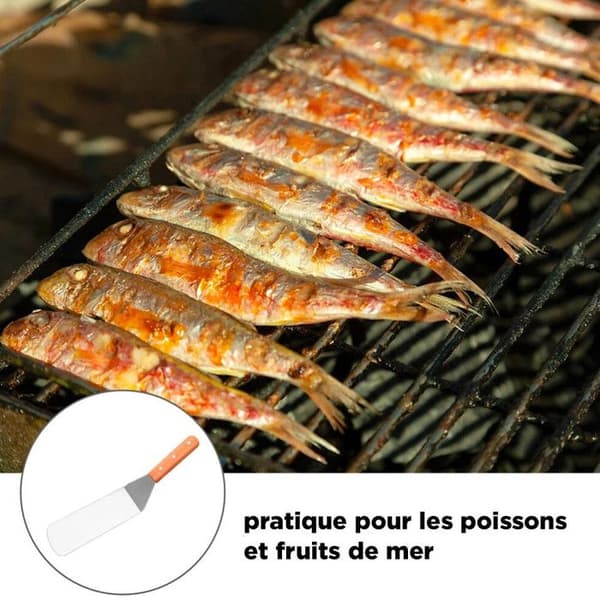 Fisk- och Skaldjurs-spatel i Rostfritt Stål med Trähandtag – 35 cm