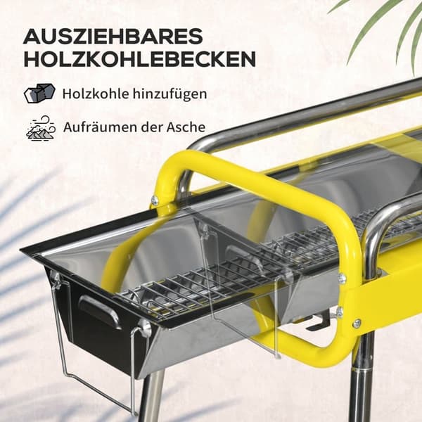 Foldbar kulgrill grill med 2 grillriste og grillplade, bærbar med aftagelig kulkurv