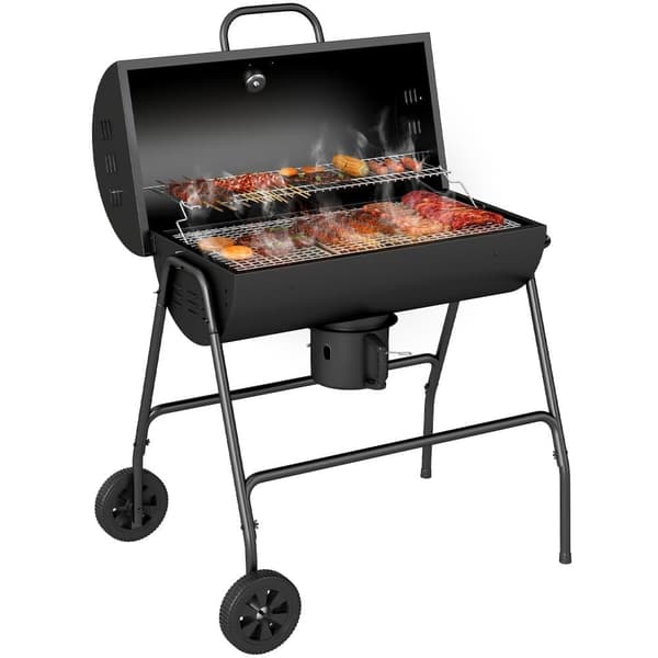 Kulgrillvogn BBQ Smoker med låg, termometer og hjul, 95x71,5x102 cm, til camping og terrasse