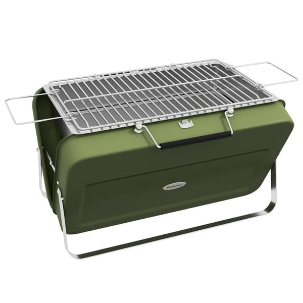 Bærbar rustfrit stål bordkulgrill, grøn, med håndtag til picnic og have