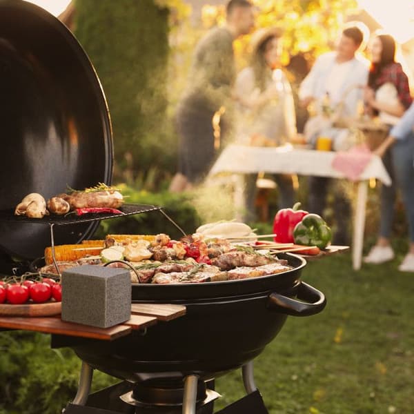 Relaxdays Set med 3 pimpstenar, tillbehör för grill, ugn, 2 storlekar, återanvändbara, effektiva, tegel, grå