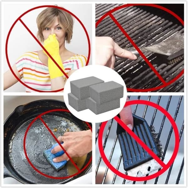 Set med 4 Porslinsslipblock för Ekologisk Rengöring, Återanvändbar Slipsten för Rengöring av Grill Barbecue Gr A348