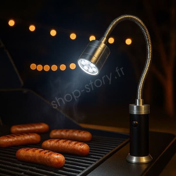 LED-lampa för grill med magnetisk bas, 360 graders vinklingsbar huvud, flexibel hals, 9 vita LEDs för camping utomhus.