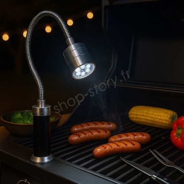 LED-lampa för grill med magnetisk bas, 360 graders vinklingsbar huvud, flexibel hals, 9 vita LEDs för camping utomhus.