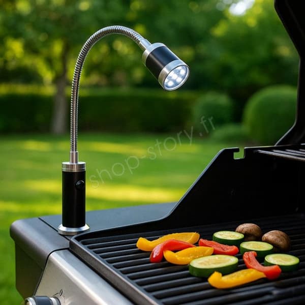 LED-lampa för grill med magnetisk bas, 360 graders vinklingsbar huvud, flexibel hals, 9 vita LEDs för camping utomhus.