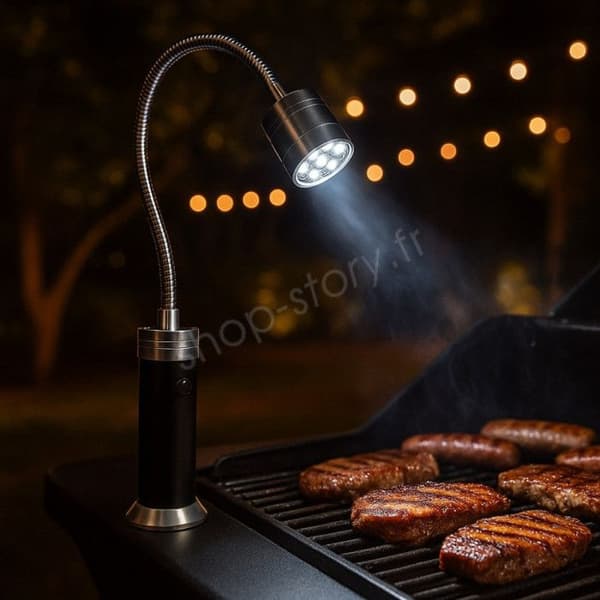 LED-lampa för grill med magnetisk bas, 360 graders vinklingsbar huvud, flexibel hals, 9 vita LEDs för camping utomhus.