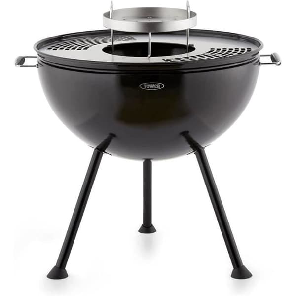 Grilltorn Sphere T978512 2 i 1 och Kolgrill med handtag, 360 graders åtkomst, Lätt att rengöra, Svart