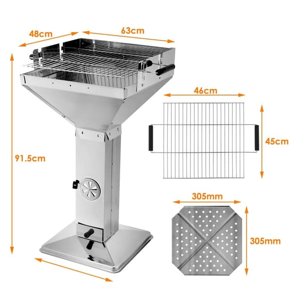 Søjle BBQ Grill, Justerbar Højde, Rustfrit Stål Konstruktion,Type 2